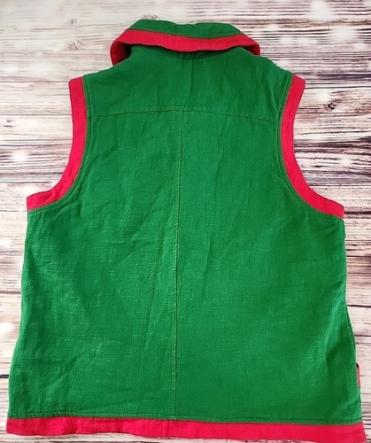 Gilet rosa vintage di ispirazione asiatica ricamato L verde rosso boho arte popolare cottage - Foto 9 di 14