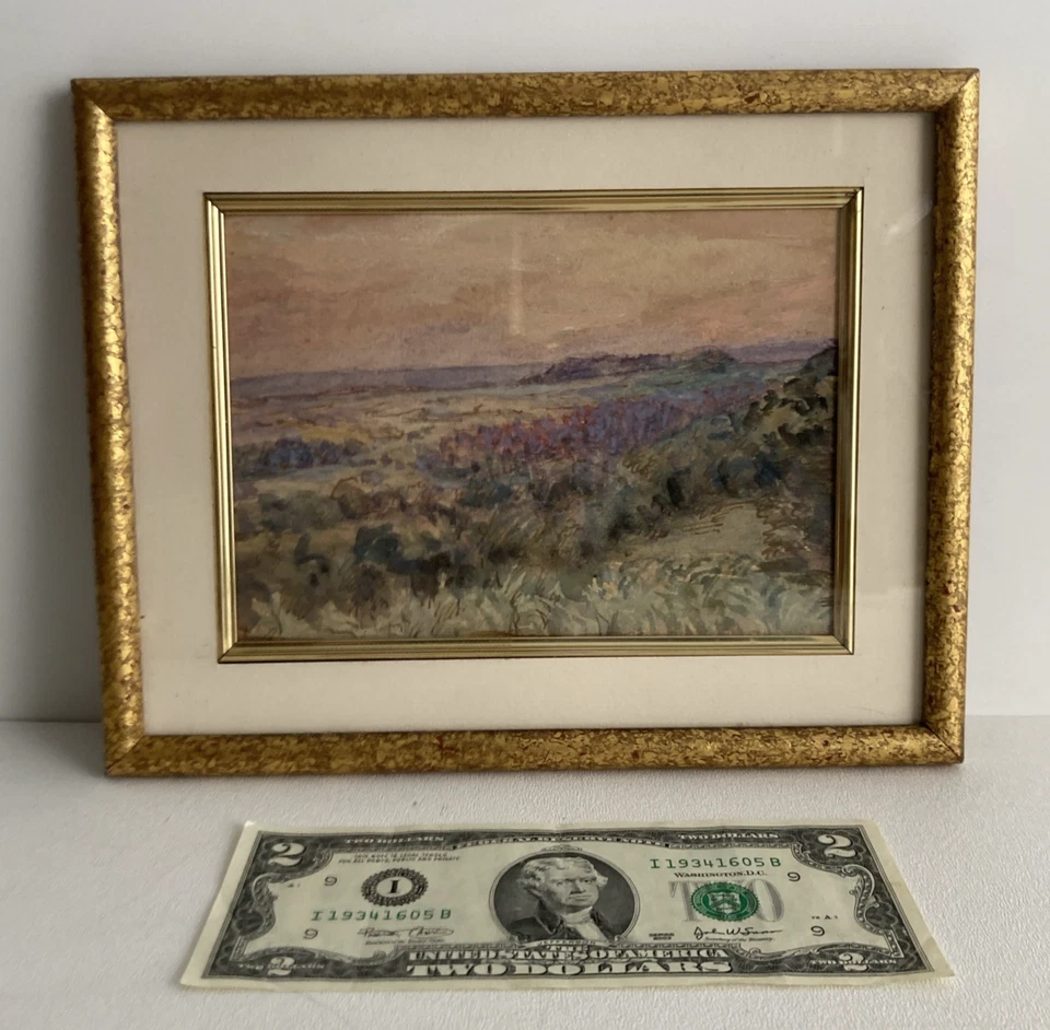 Vintage Original Small Gem Watercolor Painting Impressionist Desert Landscape - Image 2 of 4