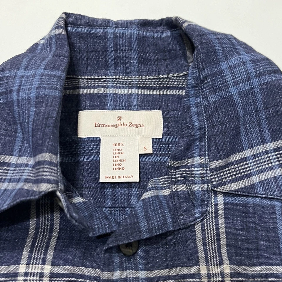 Ermenegildo Zegna Men’s 100% Linen Long Sleeve Plaid Button Down Shirt Size S - Image 4 of 4