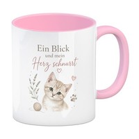 Kaffeebecher In Rosa Ein Blick Verzaubert - Katze Tasse Mit Spruch: Ein Blick