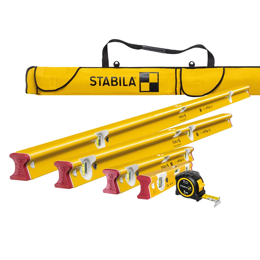 Stabila Tipo R 300 Pro 4 Piezas Spirit Level Set 3 Frascos 40, 60, 120 y 180 cm + Bolsa