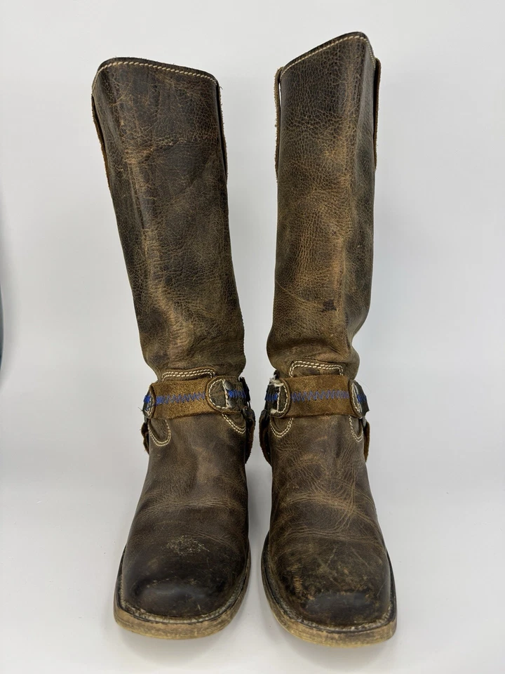 Bed|Stü Mujeres Cuero Arnés Botas 7 Marrón Envejecido Western Moto Hechas en México Foto 4 de 4