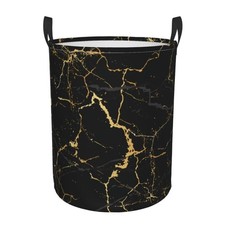 Black Marble Round Laundry Hamper Marbling Texture Storage Basket Toys Clothe...