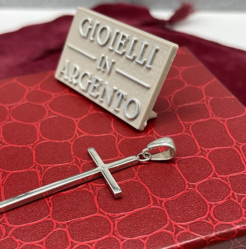 CIONDOLO CROCE IN ARGENTO 925 CON DIAMANTE AUTENTICO 0,02 CARATI DA UOMO E DONNA - Immagine 4 di 4