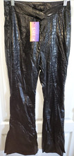 junior JRS SMALL BLACK SNAKE DESIGN LEATHER LOOK PANTS SMALL FLARE BOTTOMS SLITS