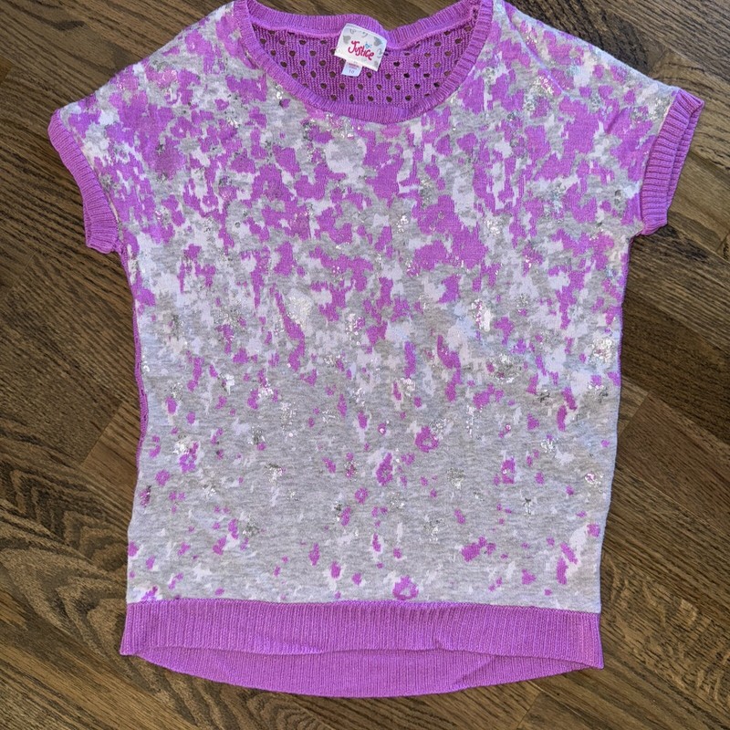 Girls justice purple paint splatter short sleeve sweater size 10