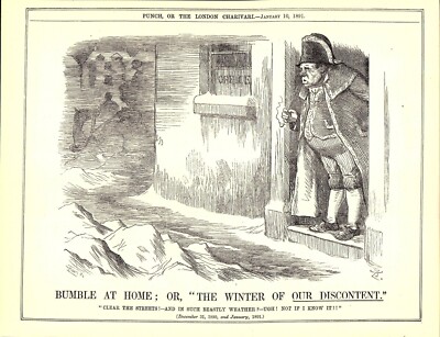Antiker 1891 Punch Cartoon Druck - ''Mr Bumble: Der Winter unserer Unzufriedenheit'' /24
