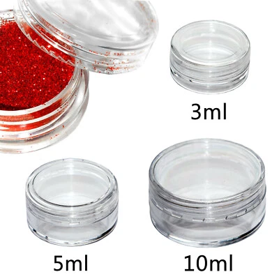 JAGUA LTD 3ml 5ml 10ml Small Round Plastic Sample Pot Jar Glitter Tester Travel Tablets
