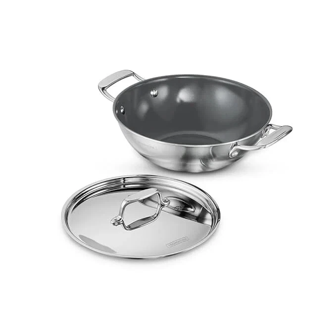 Tramontina Kadai Triply Ceramic 26cm/3.7L Stainless Steel Lid Non-Stick Wok/Pan