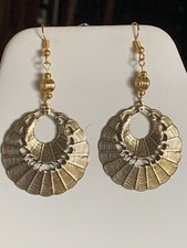 On Sale Now* Crafted LG. ENGRAVED OPEN-WORK WOVEN-WEB GOLDEN HILL TRIBE  EARRING