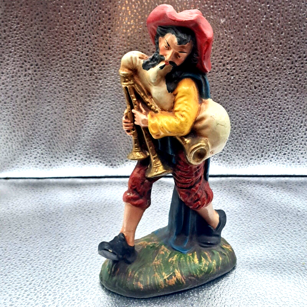 Shepherd Playing Bagpipes Nativity Figurine Handpainted Vintage Made In Italy