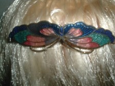 VINTAGE CLOISONNE ENAMEL BUTTERFLY 3" SLIDE HAIR COMB