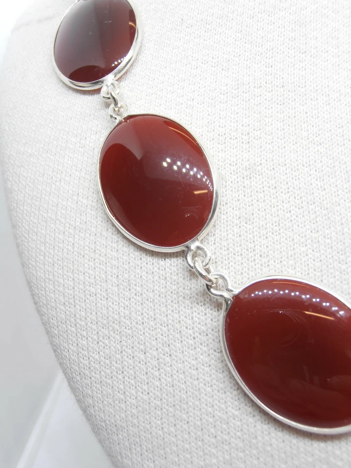 Collana in Argento 925 e Agata Corniola Naturale - Girocollo Pietre Dure - - Immagine 2 di 4