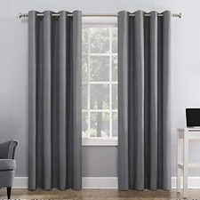 Set of 2 Polyester Blackout Eyelet Solid Door Drapes Curtains 7 feet, Grey
