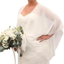 Women  s Bridal U-Wrap Sheer Chiffon Cape  Silver Scarf Ring Set - Soft Ivory