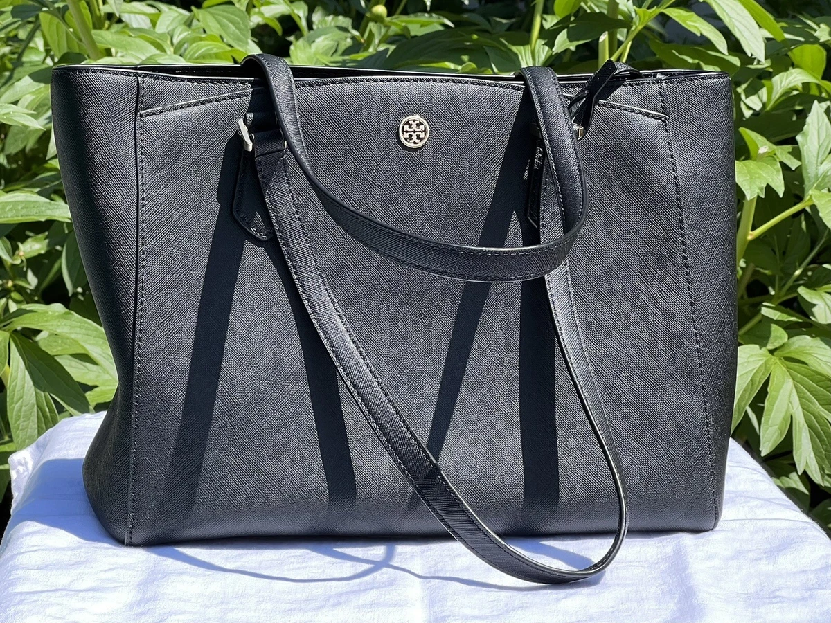 Tory Burch Robinson Small Leather Tote In Black