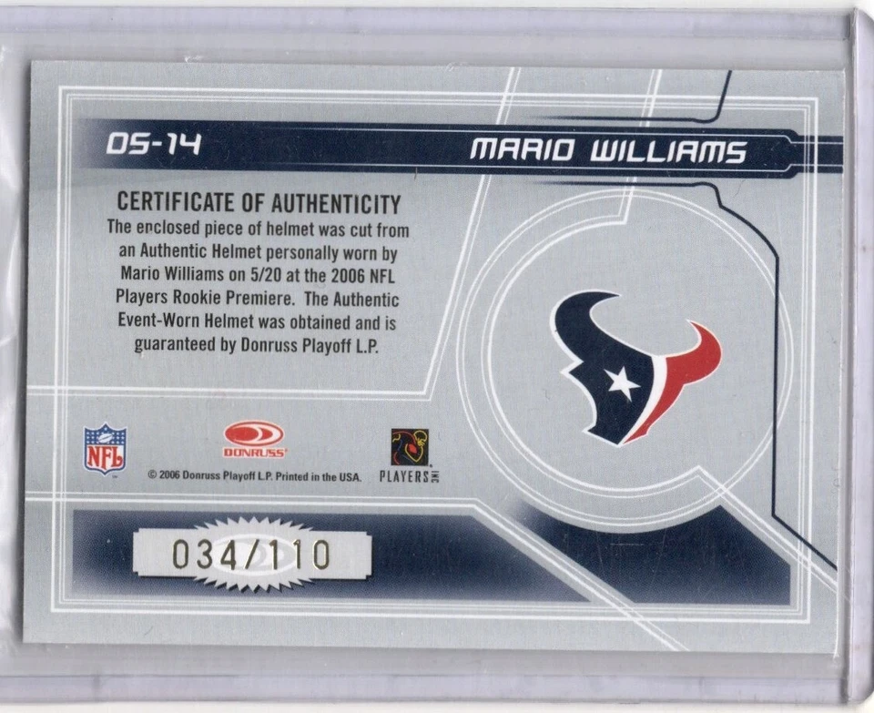 2006 Leaf Rookies & Stars Dress For Success Helmet Mario Williams RC 34/110 - Image 2 of 2