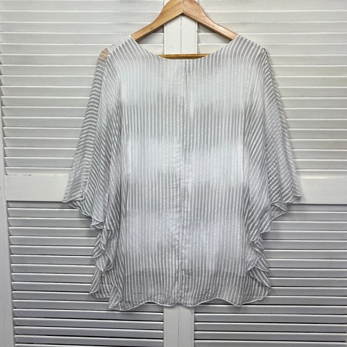 Italian Silk Top Womens 8 Sheer Overlay White Made In Italy Silk Blend - Picture 5 of 9