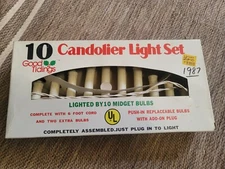 Candolier Christmas Light Set Vintage, Boxed By Good Tidings 10 Midget Bulbs