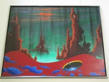 LARGE VINTAGE SURREALIST  PAINTING PSYCHEDELIC LANDSCAPE MODERNIST LSD SPACE 