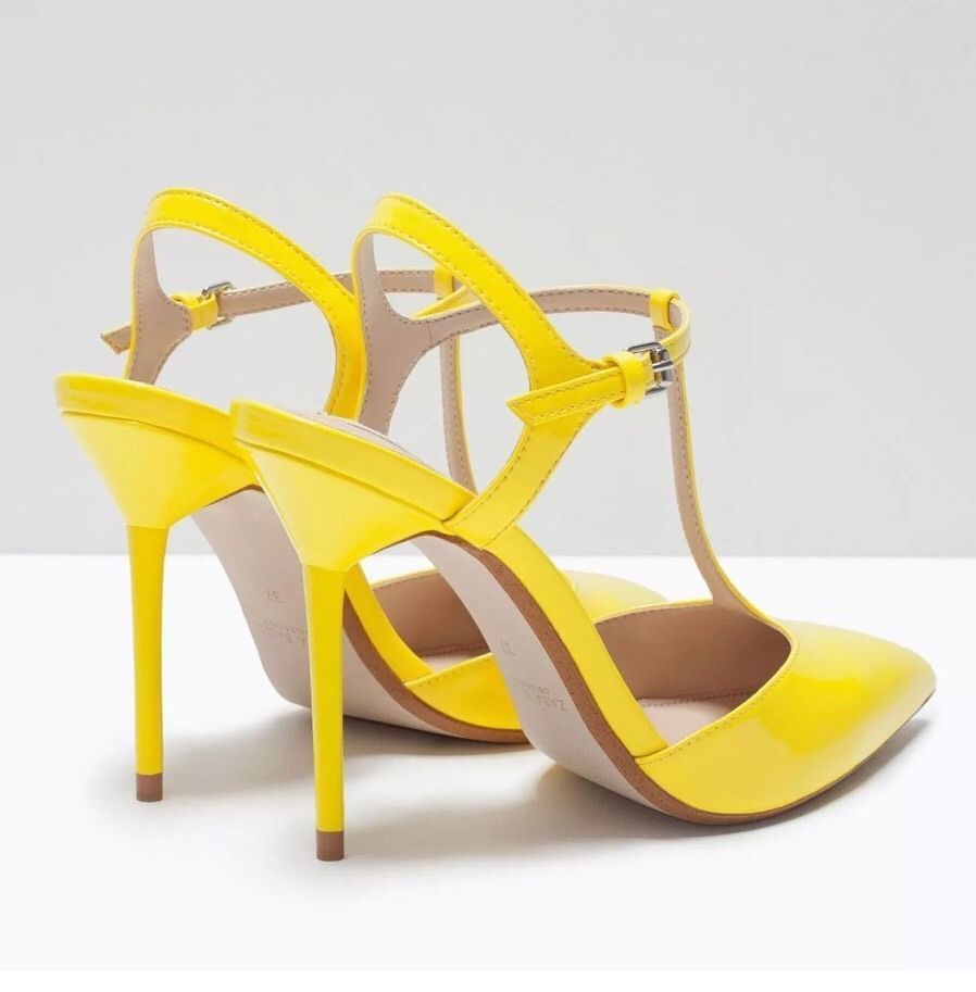 New with tags ZARA yellow high heel mules with ankle strap