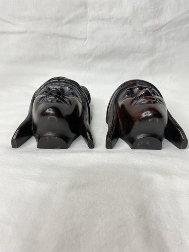 Vintage Hand Carved Wood Tribal Man and Woman Bookends - Picture 6 of 13