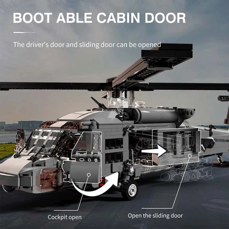 M7003 UH-60 Black Hawk attack helicopter 1159pcs building blocks Christmas  gift - Image 2 of 4