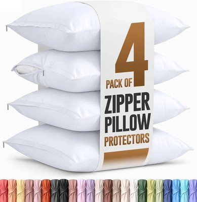 Utopia Bedding Standard Pillow Protectors Zippered Microfiber White 4 Pack