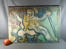 Naive Art Painting Oil on Canvas by Charles Labadille, King Pausole 1951