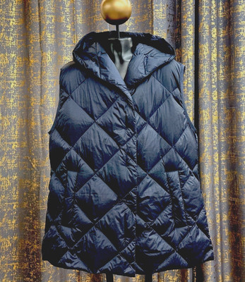 NWT MAX MARA Weekend Frutto Down Puffer Vest WATER-REPELLENT Navy Hooded 