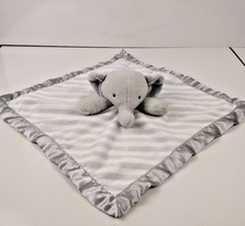 Cloud Island Elephant Lovey Security Blanket Gray White Stripes Satin Trim Baby