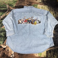 1993 Vintage Acme Looney Tunes Embroidered Denim Shirt Medium Distressed