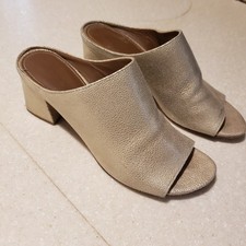 Donald J Pliner ELLIS Patent Crackle Open Toe Block Heel Slip On Mules 7.5