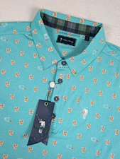 William Murray Old Fashioned Polo Shirt Mens Large Teal Cocktail AOP NWT