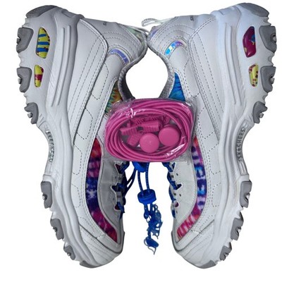 Skechers D'Lites White Tie Dye Chunky Platform Sneakers Colorful Y2K Shoes 9.5W