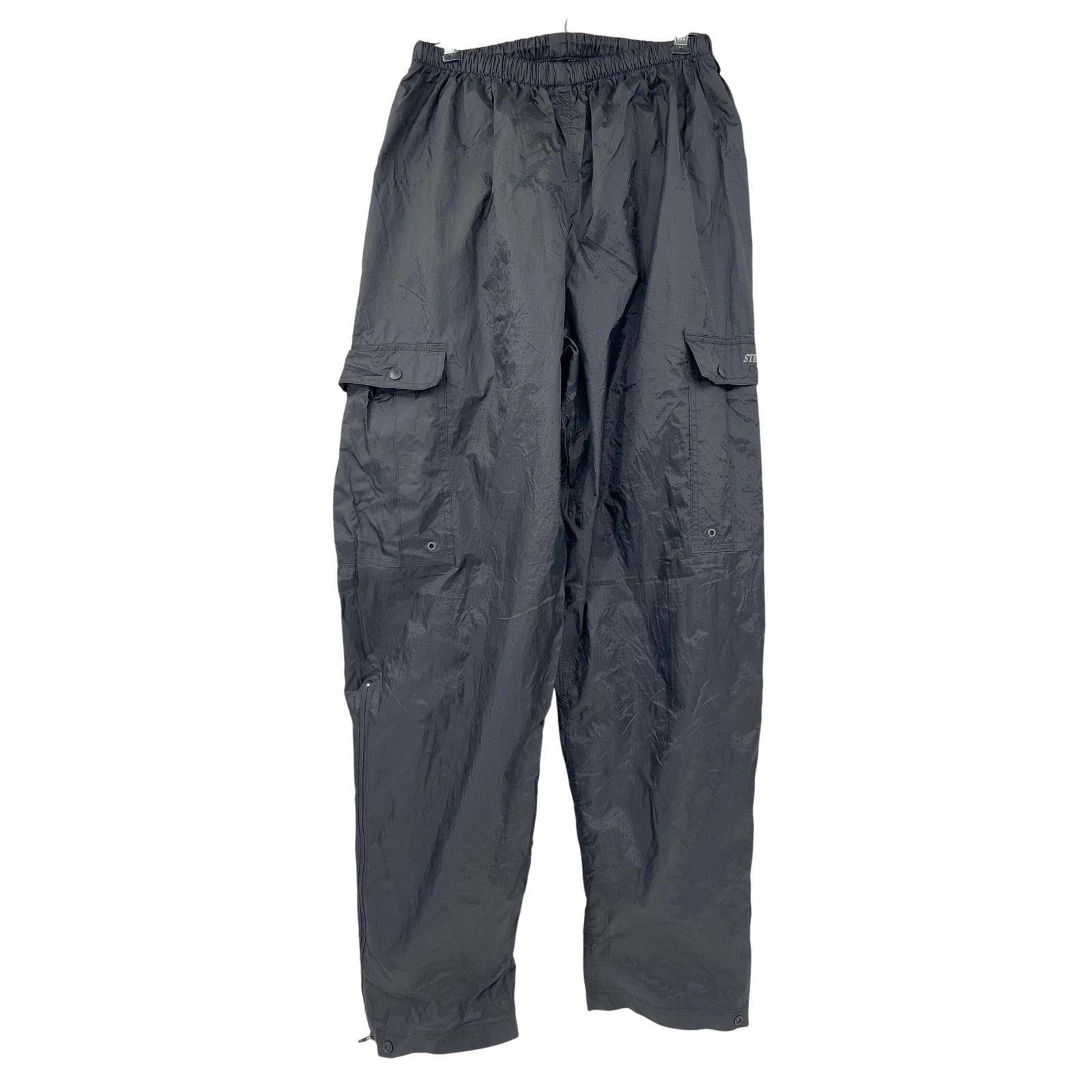 Stearns Dry Wear Rain Cargo Pants Mens M Black Waterproof Nylon Ankle Zip Lined