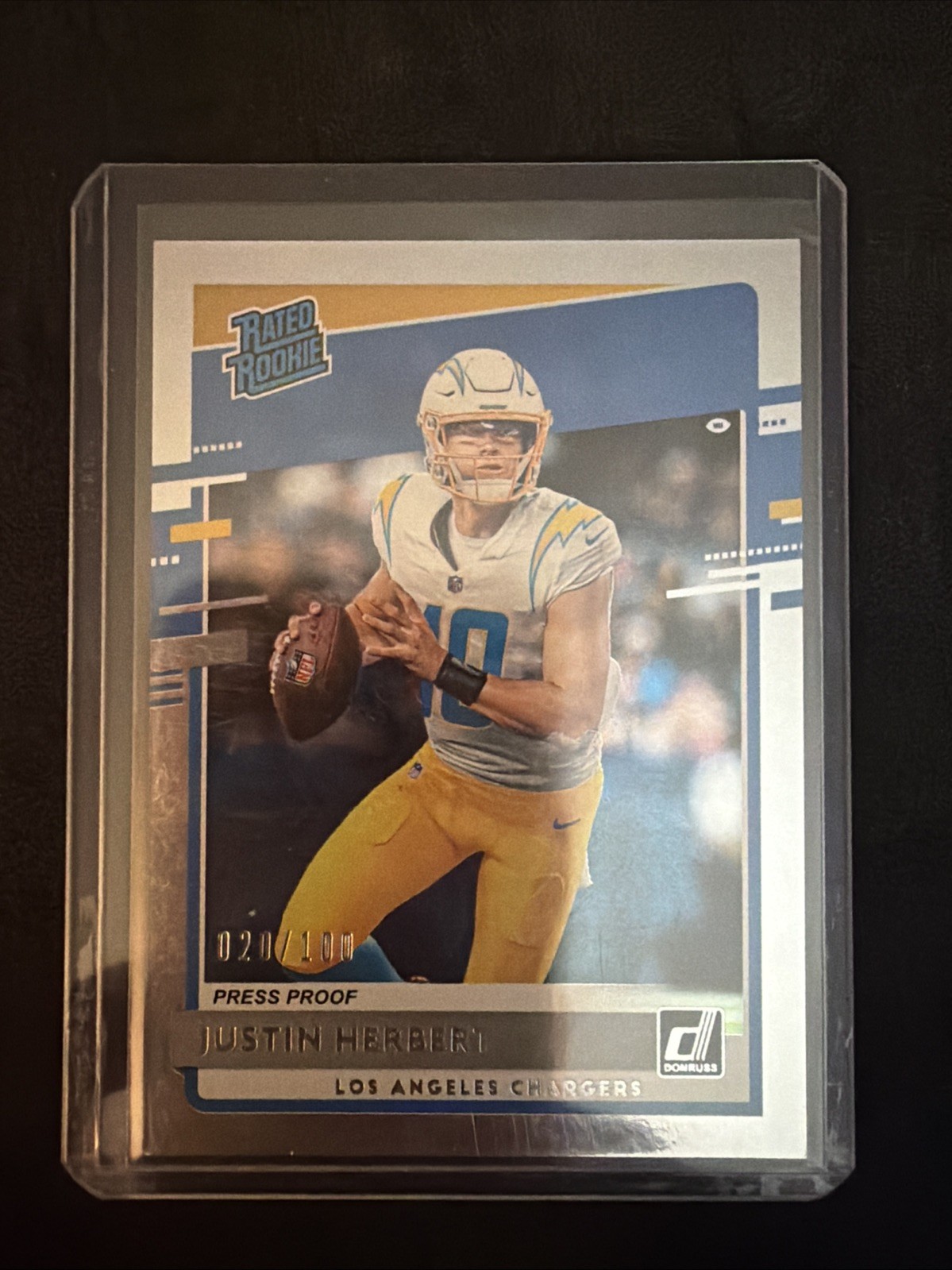 2020 Donruss Justin Herbert Rated Rookie RC SP Silver Press Proof /100 #303