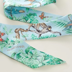 HERMES NEW 🎁GIFTABLE TWILLY Equateur Bleu Ciel Vert Orange Butterfly Birds