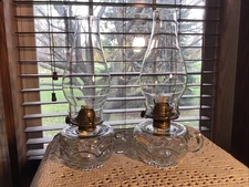 2 Antique Matching 13” Peanut Finger Oil Lamps with Wicks