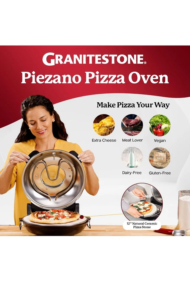 НОВАЯ портативная настольная электрическая печь для пиццы Granitestone Piezano с керамическим камнем - Изображение 3 из 4