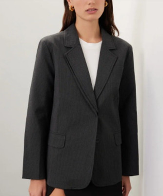Blazer Women Sz Small Gray Pin Striped Long Sleeve Career Business Quiet Wealth