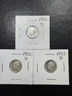(3 Coins) 1952 D Silver Roosevelt Dimes