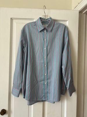 Figaret Paris Blue Pink Stripe Cotton Shirt Sz. L NWOT