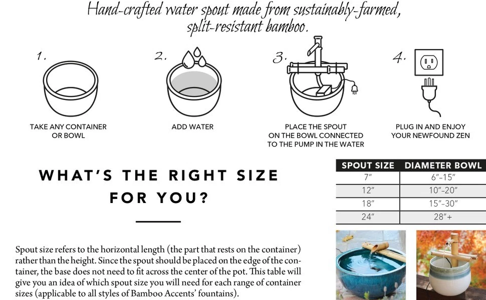 Бамбуковые акценты фонтан с насосом для патио, в помещении / на открытом воздухе, регулируемый - Изображение 3 из 4