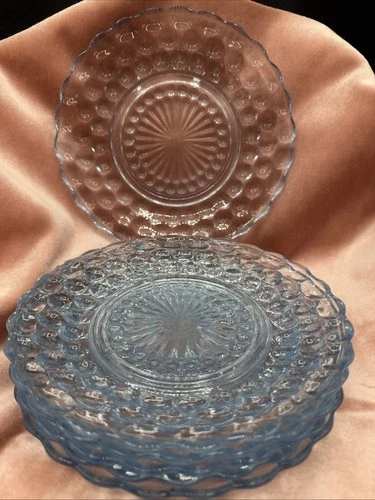 Vtg Anchor Hocking Blue Bubble Dessert plates. Set of Five. 6 1/2”.See pics.