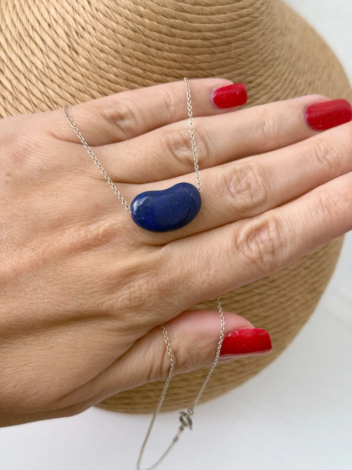 Collar colgante de frijol Tiffany @ Co de plata esterlina lapislázuli Elsa Peretti Foto 2 de 4