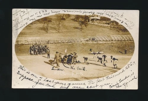 1910 RPPC Football Postcard -MORGANTOWN vs FAIRMONT (West Virginia HS)