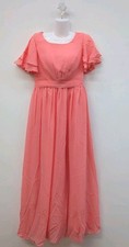 Bridesmaid Flutter Sleeves Round Neck Women's Maxi Dress Size 8 Coral Pink