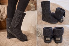 UGG Australia Cardy Knit Button Knee High Sweater Boots Foldable Gray Womens 9