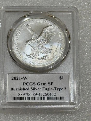 2021 W Burnished Silver Eagle Type 2 PCGS Gem  ~ Emily Damstra Signed Label